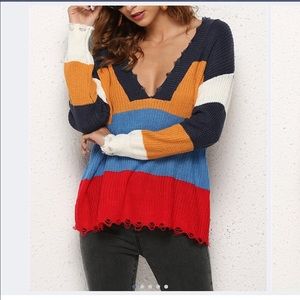 Large stripe boho sweater